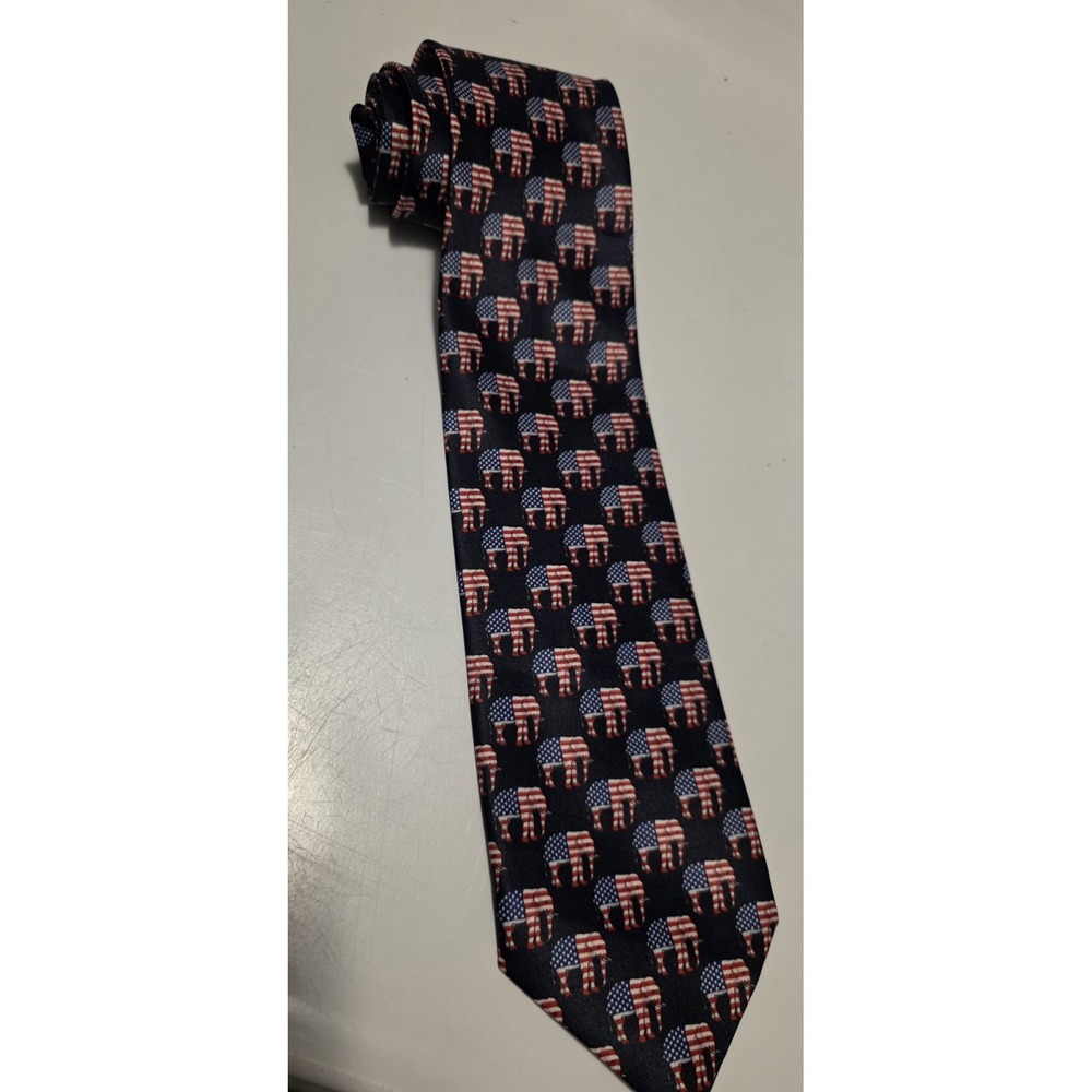 Rene Chagal Handmade Republican  Maga Flag Elephant Polyester Neck Tie USA Right